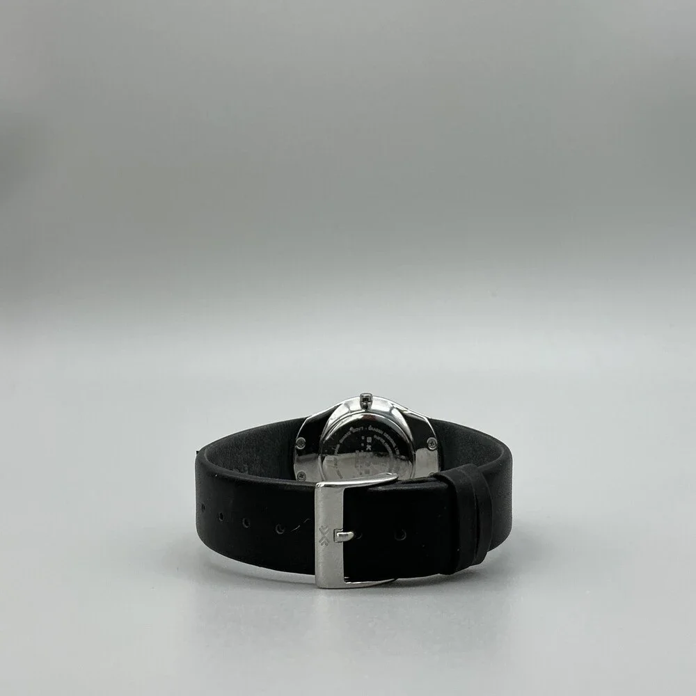 Skagen 597SLB Womens Watch 30mm Black Dial Leather Date Stainless New Battery
